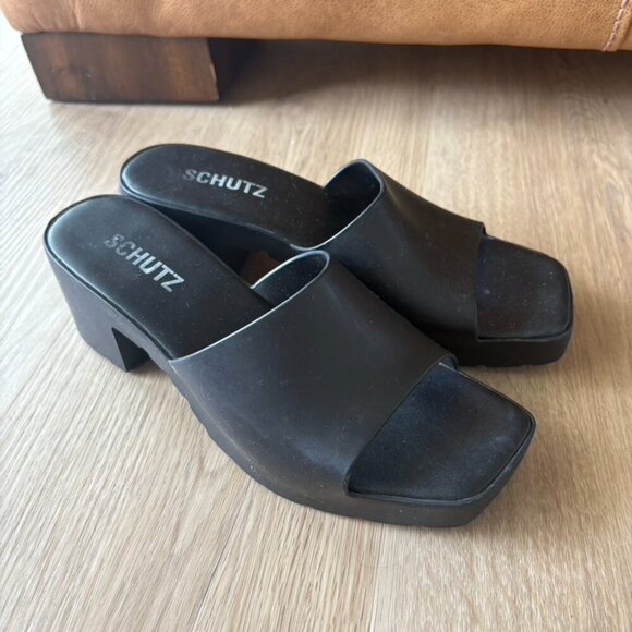 Schutz mizzy slide sandals chunky block heel y2k black size 8 platform mule - Picture 1 of 8